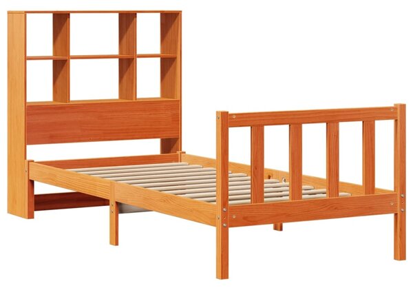 Postel s knihovnou bez matrace hnědá 100x200 cm masiv borovice 3321720