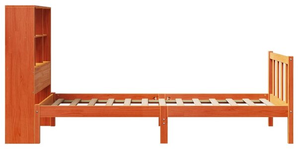 Postel s knihovnou bez matrace hnědá 100x200 cm masiv borovice 3321720