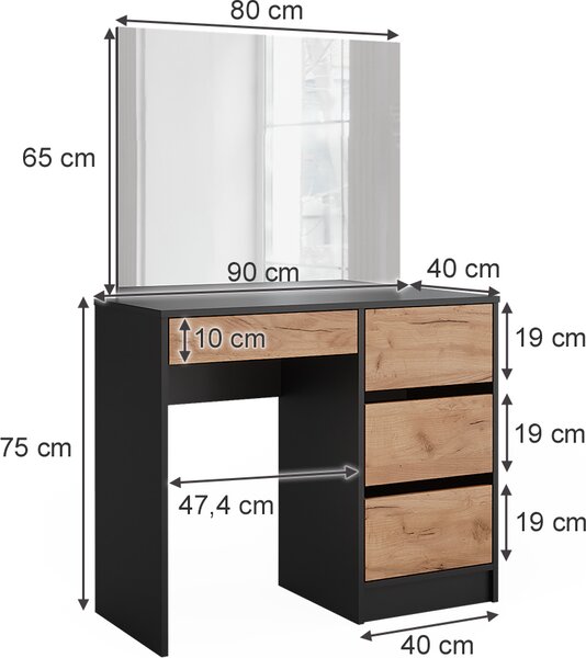 Toaletní stolek Vicco Sherry Antracit/zlatý dub 90 cm se zrcadlem, Model 52031