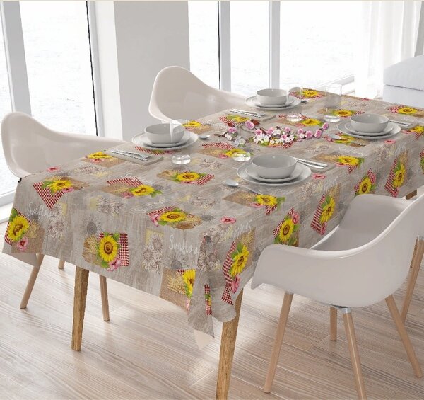 Ubrus PVC 199A slunečnice žluto-hnědé, metráž, 20 m x 140 cm, IMPOL TRADE
