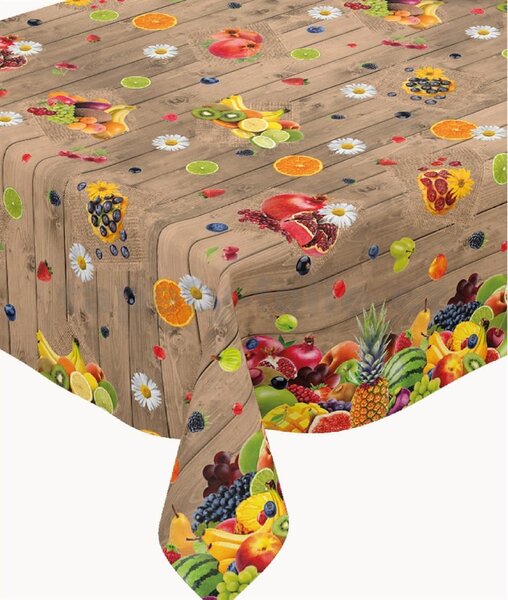 Ubrus PVC 194A tropické ovoce na šedém dřevě metráž, 20 m x 140 cm, IMPOL TRADE
