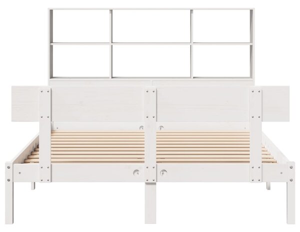Postel s knihovnou bez matrace bílá 160x200 cm masivní borovice 3321813