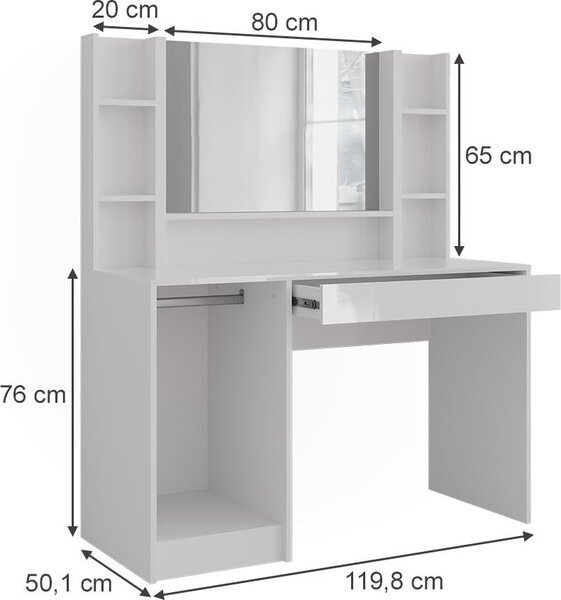 Toaletní stolek Vicco Sherry Bílá/bílý vysoký lesk 119.8 cm 4 díly, Model 57594