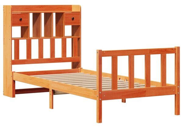 Postel s knihovnou bez matrace hnědá 75x190 cm masivní borovice 3321753
