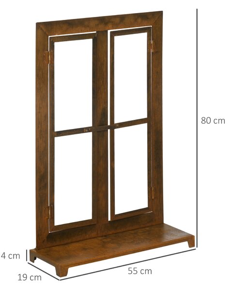 Outsunny Kovové Okno, Rustikální Hnědá Mřížka, Rám Okna 55 x 80 cm s Prahem a Zámkem, Zahradní Dekorace pro Balkon a Terasu, Rustikální Hnědá | Aosom