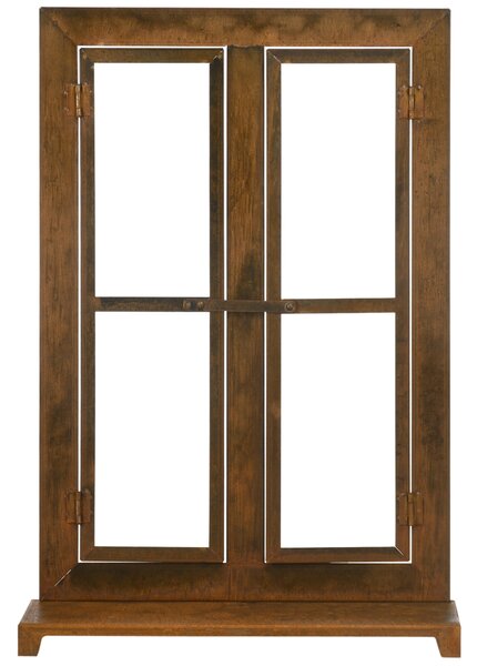 Outsunny Kovové Okno, Rustikální Hnědá Mřížka, Rám Okna 55 x 80 cm s Prahem a Zámkem, Zahradní Dekorace pro Balkon a Terasu, Rustikální Hnědá | Aosom