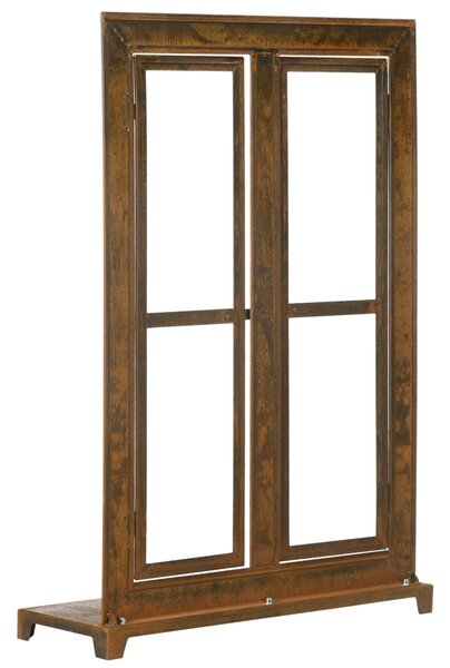 Outsunny Kovové Okno, Rustikální Hnědá Mřížka, Rám Okna 55 x 80 cm s Prahem a Zámkem, Zahradní Dekorace pro Balkon a Terasu, Rustikální Hnědá | Aosom