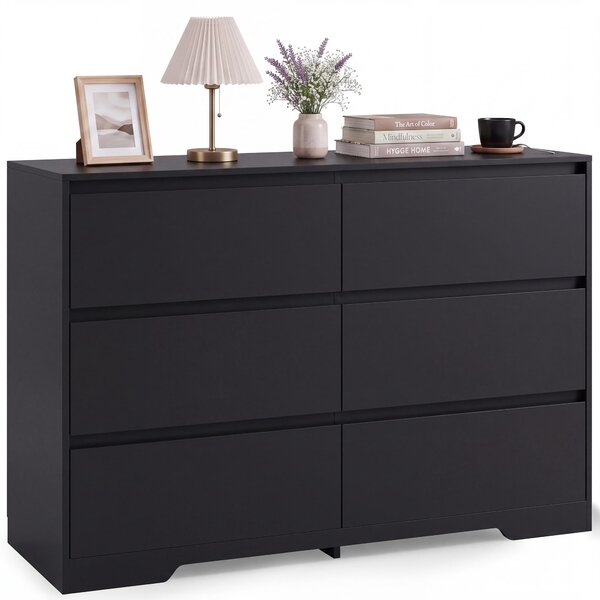 Komoda BEALIFE, rozměry 100x35x75 cm, s 6 zásuvkami. Materiál: MDF, s bezpečnostním systémem proti převrácení. Barva: černá. Model: AP140
