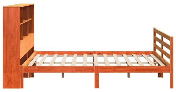 Postel s knihovnou bez matrace hnědá 200 x 200 cm masivní dřevo 3321921