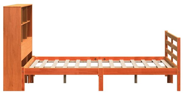 Postel s knihovnou bez matrace hnědá 150 x 200 cm masivní dřevo 3321918