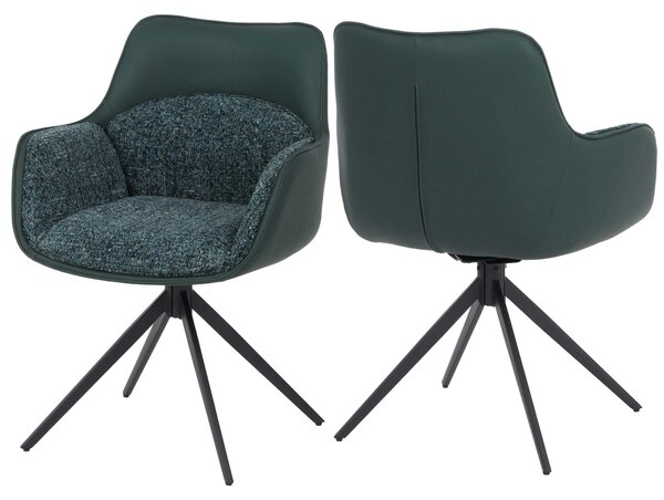 Sada dvou jídelních židlí HWC-R23, kuchyňská židle, otočná židle, potažené umělou kůží a látkou chenille (410 g/m²), barva: zelená