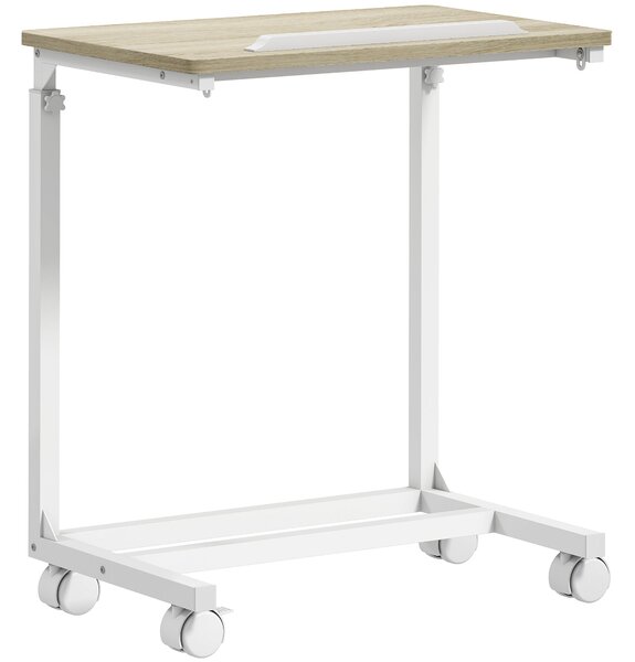 HOMCOM Mobilní Boční Stolek k Pohovce s Nastavitelnou Výškou a Naklápěcí Desktopem, Metalový Rám pro Ložnici, Obývací Pokoj, Kancelář 55x36x62.5-82.5