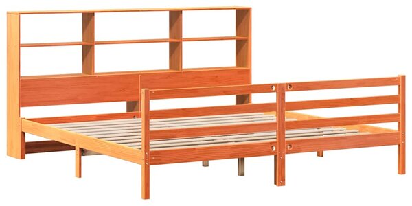 Postel s knihovnou bez matrace hnědá 200 x 200 cm masivní dřevo 3321921