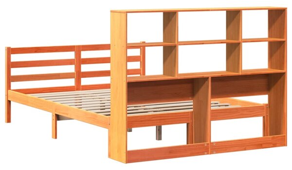 Postel s knihovnou bez matrace hnědá 150 x 200 cm masivní dřevo 3321918