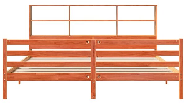 Postel s knihovnou bez matrace hnědá 200 x 200 cm masivní dřevo 3321921