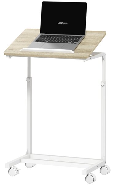 HOMCOM Mobilní Boční Stolek k Pohovce s Nastavitelnou Výškou a Naklápěcí Desktopem, Metalový Rám pro Ložnici, Obývací Pokoj, Kancelář 55x36x62.5-82.5