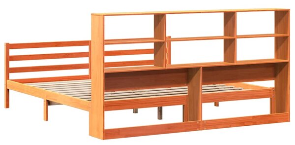 Postel s knihovnou bez matrace hnědá 200 x 200 cm masivní dřevo 3321921