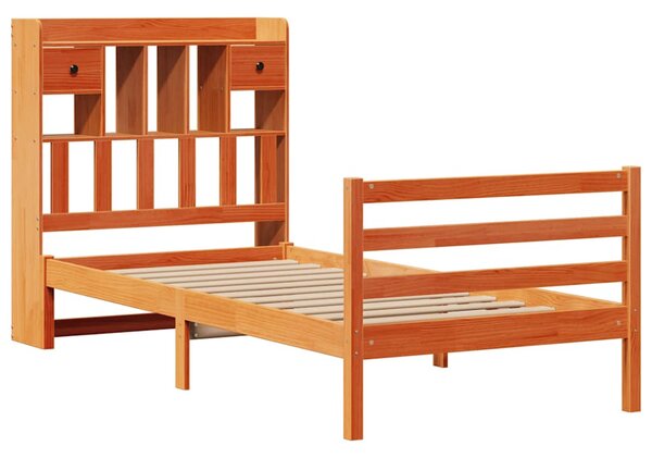 Postel s knihovnou bez matrace hnědá 75x190 cm masivní borovice 3321948