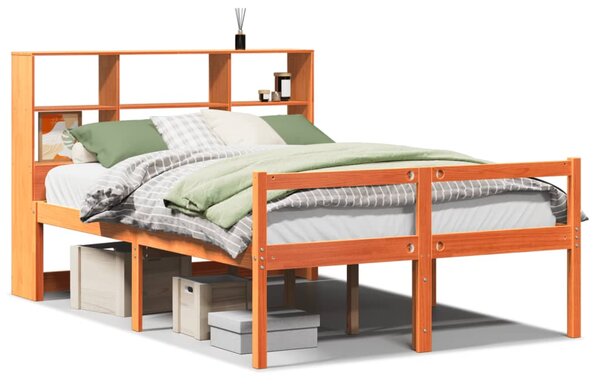 Postel s knihovnou bez matrace hnědá 140 x 190 cm masivní dřevo 3322030