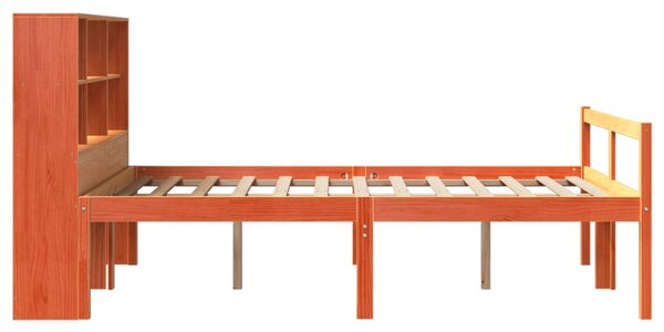 Postel s knihovnou bez matrace hnědá 150 x 200 cm masivní dřevo 3322035