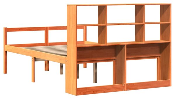 Postel s knihovnou bez matrace hnědá 150 x 200 cm masivní dřevo 3322035