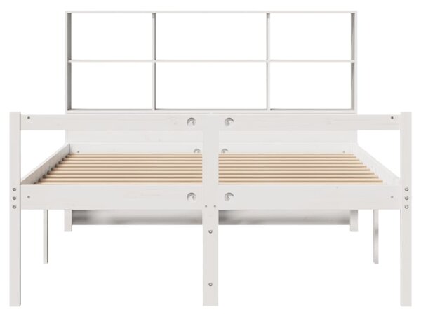 Postel s knihovnou bez matrace bílá 160x200 cm masivní borovice 3322021