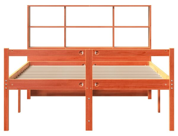 Postel s knihovnou bez matrace hnědá 150 x 200 cm masivní dřevo 3322035