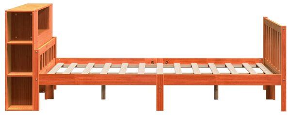 Postel s knihovnou bez matrace hnědá 150 x 200 cm masivní dřevo 3322101