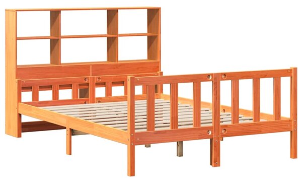 Postel s knihovnou bez matrace hnědá 150 x 200 cm masivní dřevo 3322152