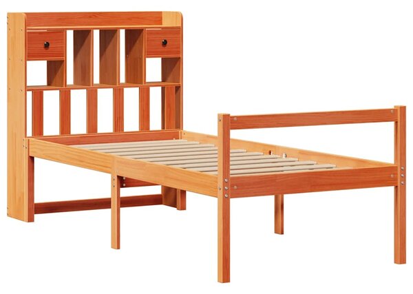Postel s knihovnou bez matrace hnědá 75x190 cm masivní borovice 3322065