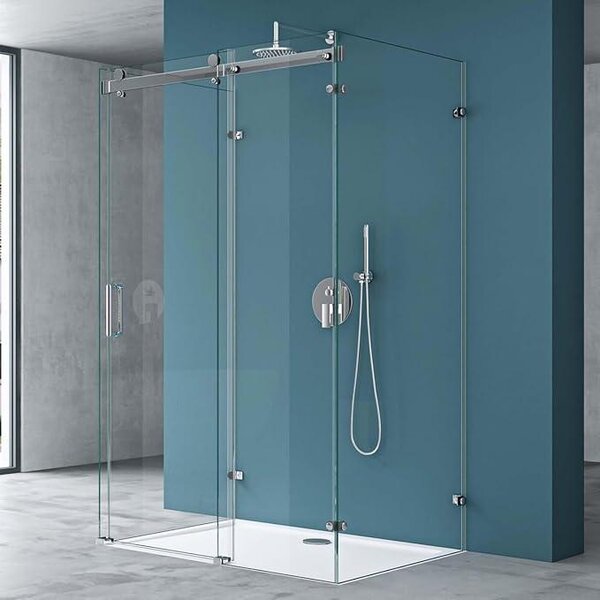 Sprchová kabina U-Form, 70x100x70 cm, posuvné dveře | Bezrámové sprchové stěny, výška: 195 cm, sklo: 8 mm, tvrzené sklo (ESG) s nano-povlakem, čiré sklo, 4-bodový systém upevnění. Model: Rav17-2UK