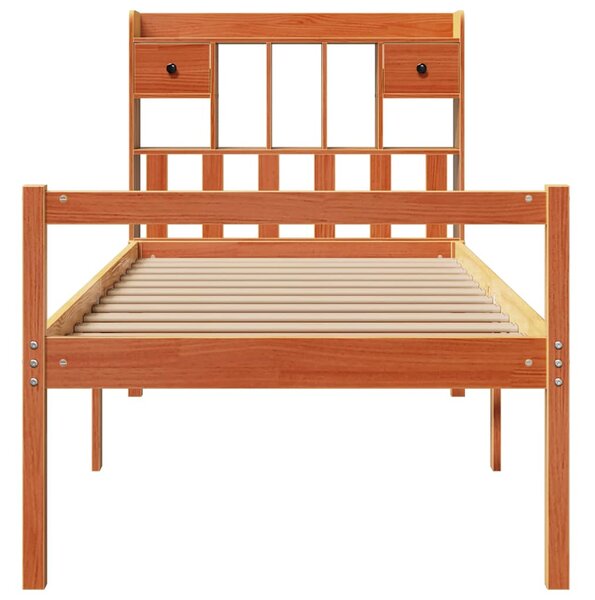 Postel s knihovnou bez matrace hnědá 75x190 cm masivní borovice 3322065