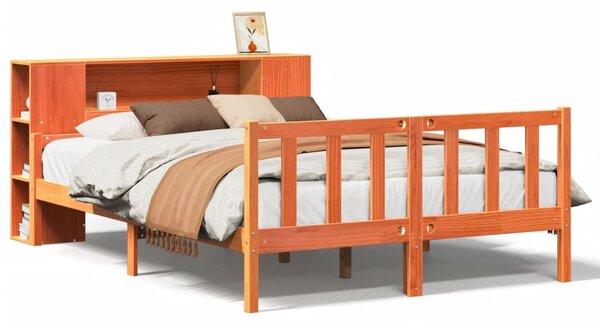 Postel s knihovnou bez matrace hnědá 150 x 200 cm masivní dřevo 3322101
