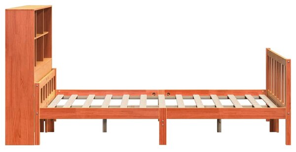 Postel s knihovnou bez matrace hnědá 150 x 200 cm masivní dřevo 3322152