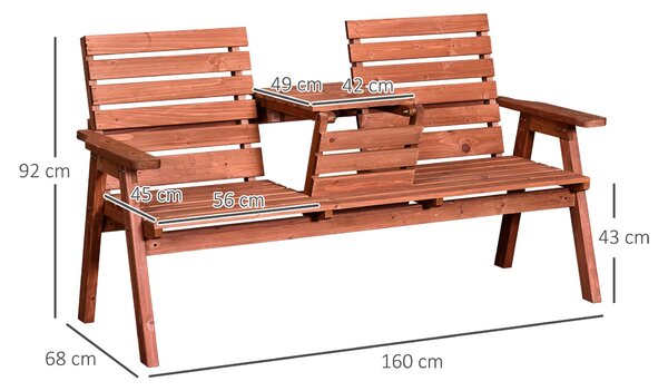 Outsunny Zahradní Lavice z Jedlového Dřeva pro 2 nebo 3 Osoby, Převoditelný Stůl na Místo Ksezení, Voděodolná, 160x68x92cm | Aosom