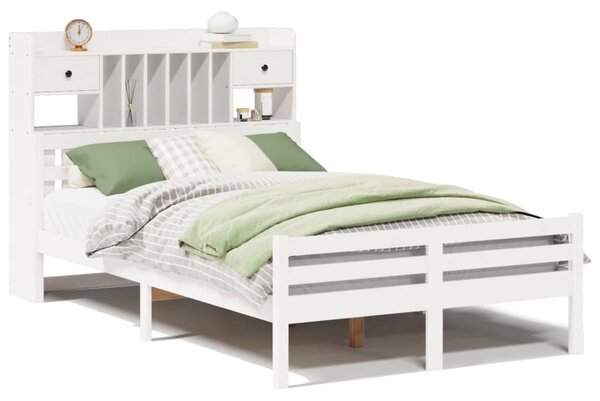 Postel s knihovnou bez matrace bílá 135x190 cm masivní borovice 3322254