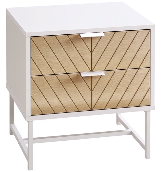 HOMCOM Noční stolek s 2 zásuvkami a ocelovými nohami, moderní design, stolek do obývacího pokoje a ložnice 45x39x48 cm Bílá a dub | Aosom