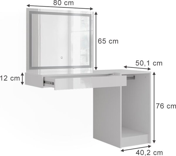 Toaletní stolek Vicco Sherry Bílá/bílý vysoký lesk 120 cm 3 díly, Model 57726
