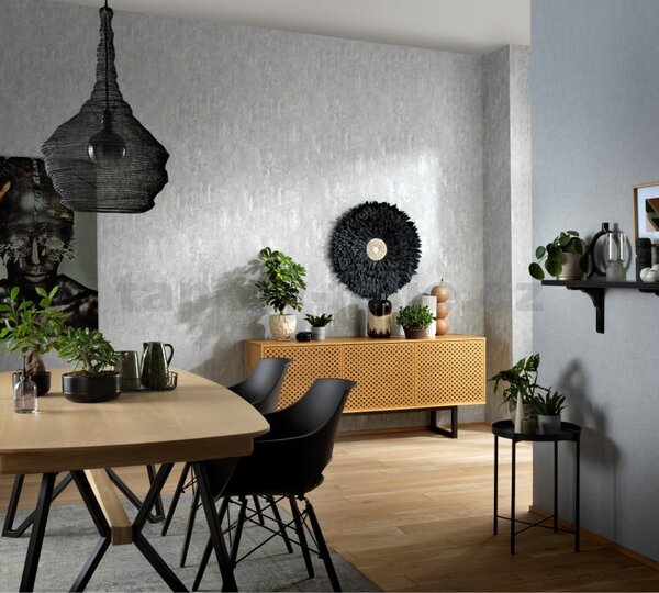Vliesové tapety na zeď Casual Chic 10273-31, rozměr 10,05 m x 0,53 m, moderní vertikální stěrka šedá se stříbrnými odlesky, Erismann