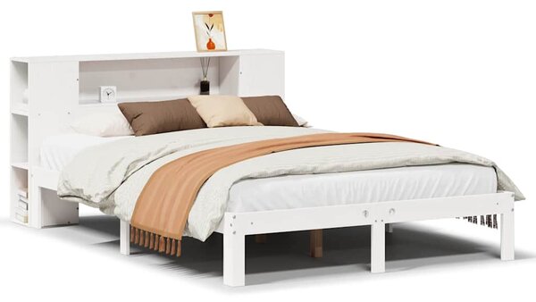 Postel s knihovnou bez matrace bílá 135x190 cm masivní borovice 3322510