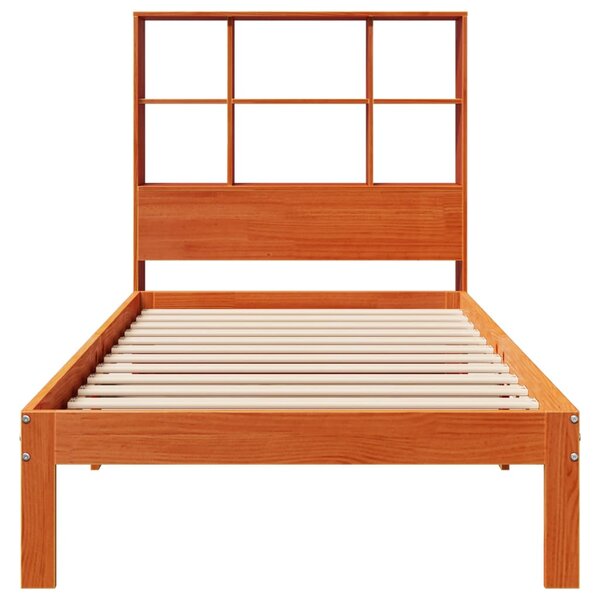 Postel s knihovnou bez matrace hnědá 100x200 cm masiv borovice 3322578