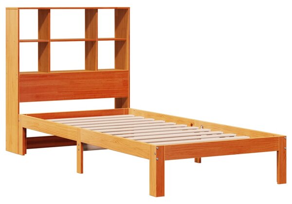 Postel s knihovnou bez matrace hnědá 100x200 cm masiv borovice 3322578