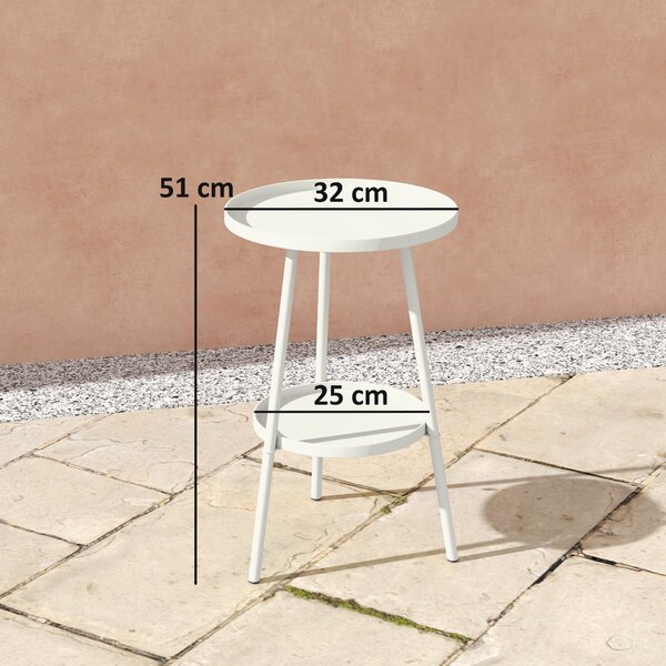 Outsunny Kulatý 2-úrovňový Zahradní Stůl, Terasový Stůl Ø32x51 cm s Spodním Plošinou a Kovovou Konstrukcí pro Vnitřní a Venkovní Použití Bílý | Aosom