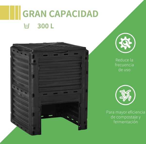 Outsunny kompostér s kapacitou 300L pro výrobu zahradního hnojiva s 48 otvory, 60,5x60,5x81,5 cm, černý | Aosom