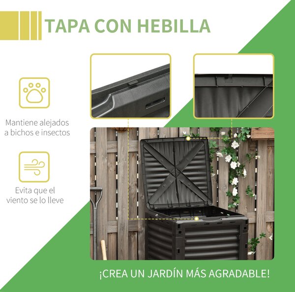 Outsunny kompostér s kapacitou 300L pro výrobu zahradního hnojiva s 48 otvory, 60,5x60,5x81,5 cm, černý | Aosom