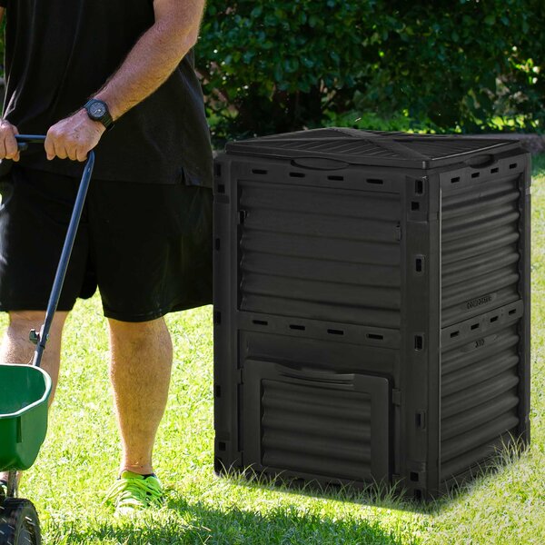 Outsunny kompostér s kapacitou 300L pro výrobu zahradního hnojiva s 48 otvory, 60,5x60,5x81,5 cm, černý | Aosom
