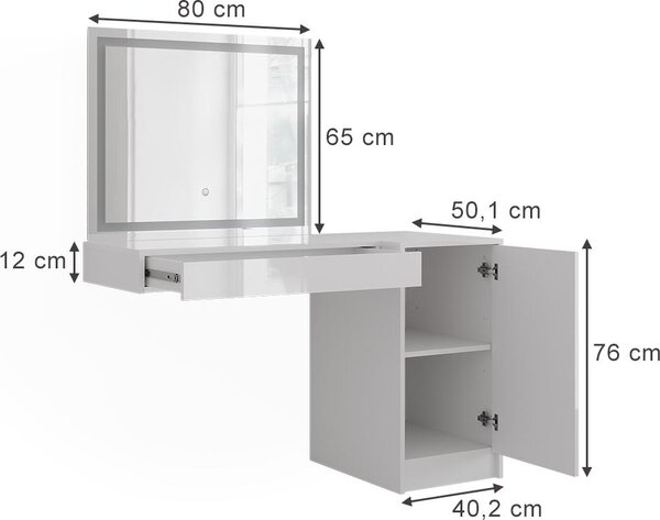 Toaletní stolek Vicco Sherry Bílá/bílý vysoký lesk 120 cm 3 díly, Model 57730