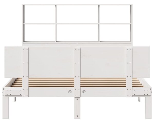 Postel s knihovnou bez matrace bílá 160x200 cm masivní borovice 3322671