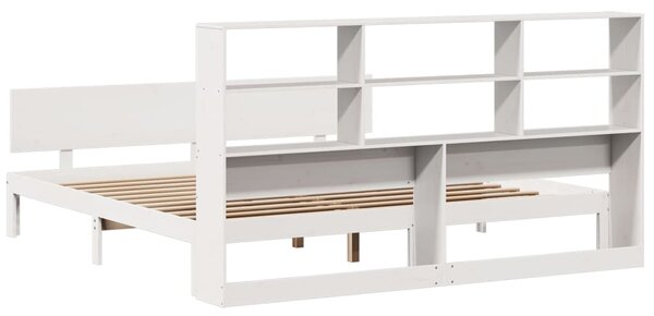 Postel s knihovnou bez matrace bílá 180x200 cm masivní borovice 3322673