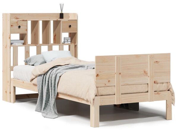 Postel s knihovnou bez matrace 90 x 190 cm masivní borovice 3322678